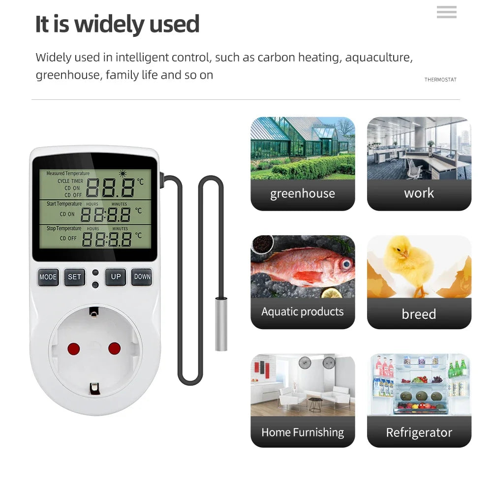 Timer Socket Digital Thermostat 220v Temperature Controller Socket Outlet With Timer Switch Cooling Heating Temperature Sensor Peaceful Pleasures Health and Wellness