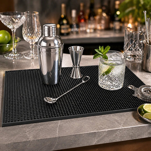 Bar Mat 17.7 x 11.8 in Thick Durable and Stylish Black Bar Spill Mat Non Slip Non-Toxic Service Mat for Coffee Bars Peaceful Pleasures Health and Wellness