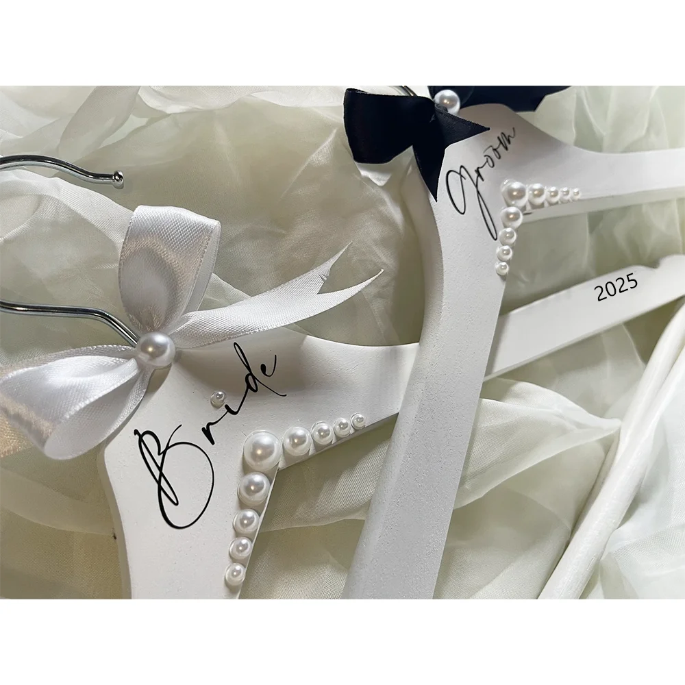 Bride & Groom Pearl Wedding Dress Hangers – 2pc Set
