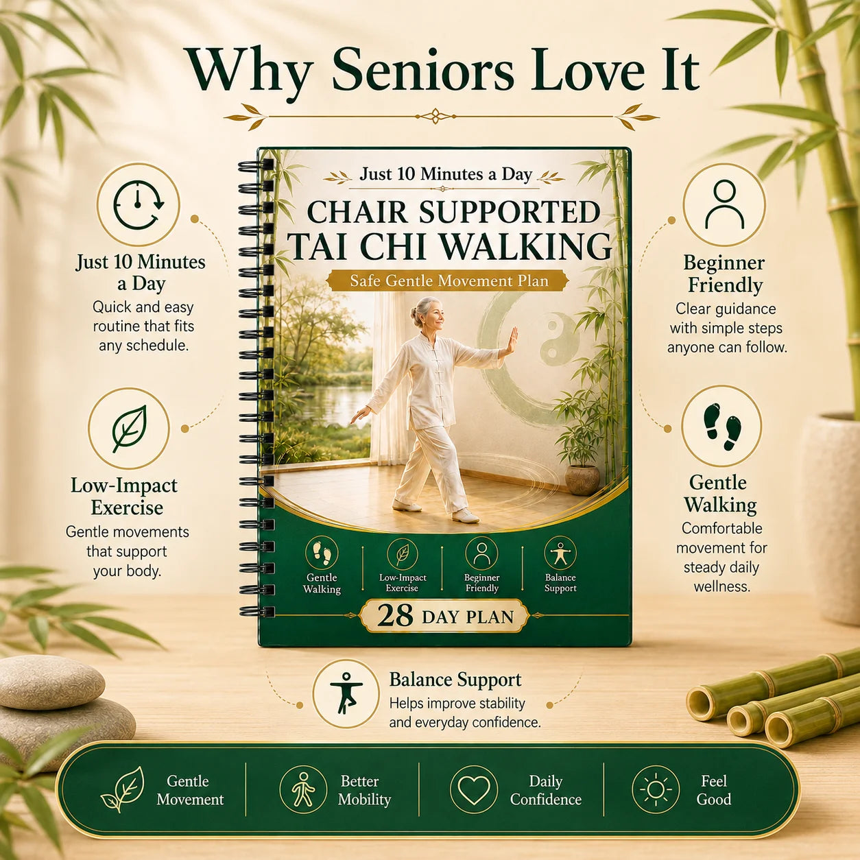 Chair Supported Tai Chi Walking Yoga Seniors A5 Spiral 28 Day