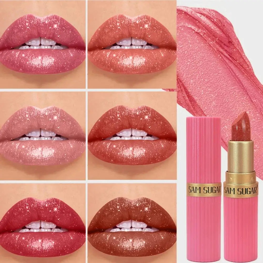 6-Piece Diamond Shimmer Lipstick Set – Metallic Glitter Lip Gloss