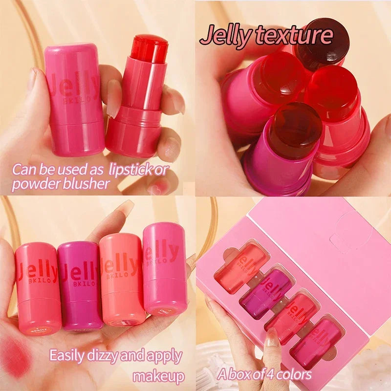 4-Piece Jelly Cheek Blush Tint Set – 3-in-1 Lip & Face Makeup