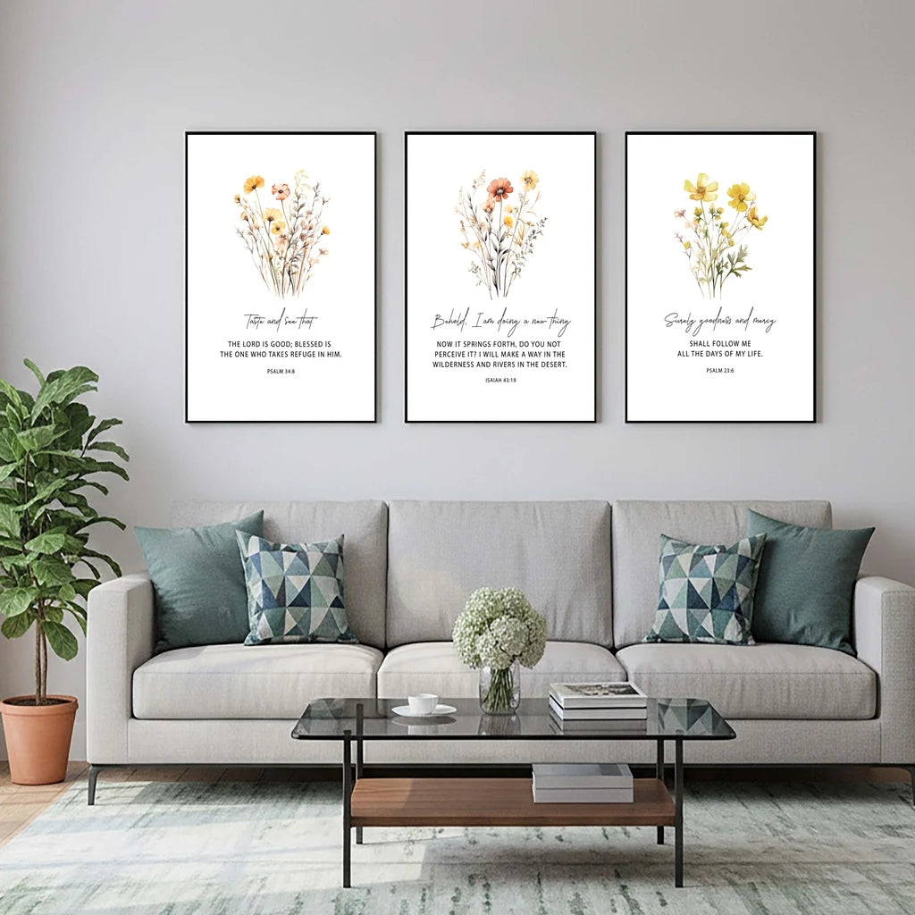 Christian Bible Verse Wall Art, Motivational Quote Flower Canvas Painting | Minimalist Poster for Living Room Bedroom Decor Peaceful Pleasures Health and Wellness