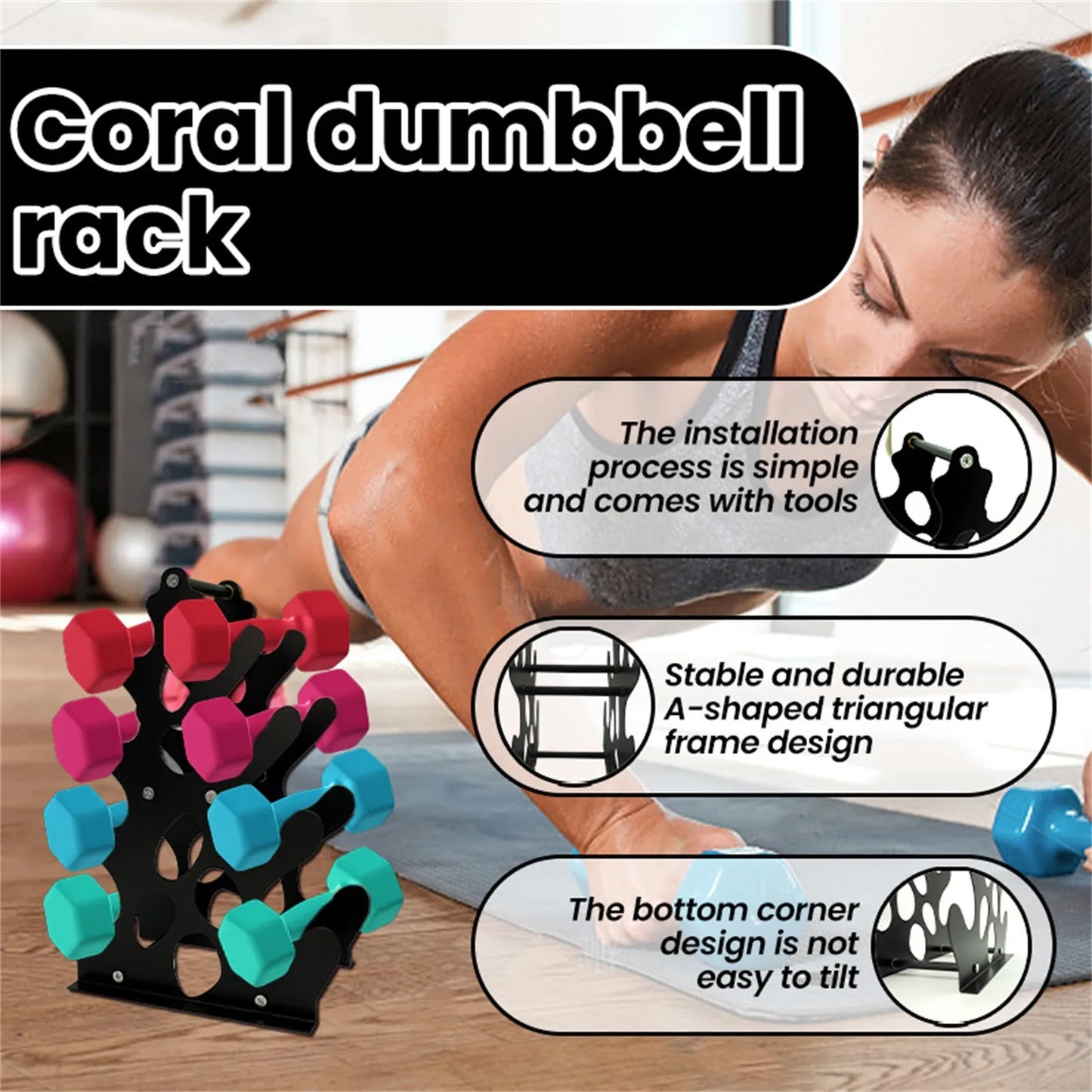 3-Tier Dumbbell Rack Stand – Compact Home Gym Storage