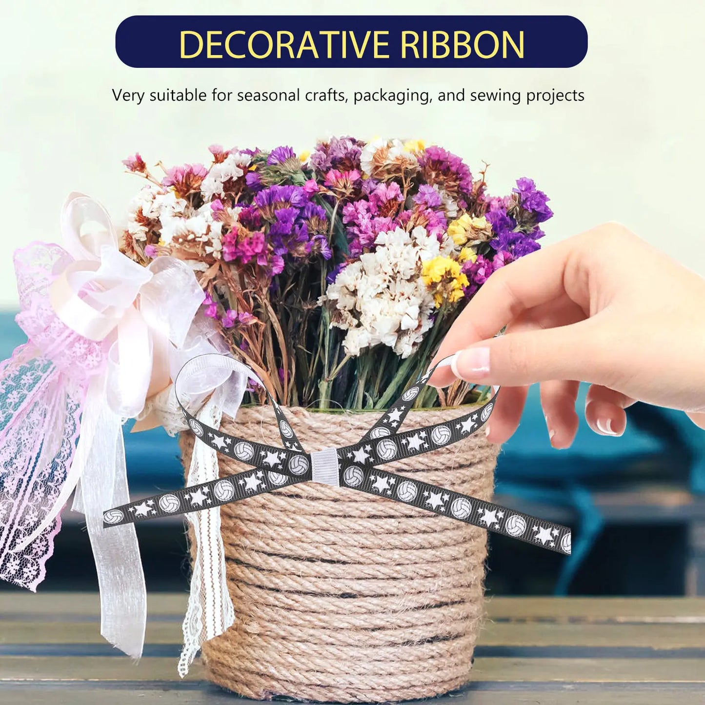4 Rolls Volleyball Spirit Ribbon Set Versatile Thin Polyester Satin for Hair Accessories Floral Arrangements Wreaths Cake Peaceful Pleasures Health and Wellness