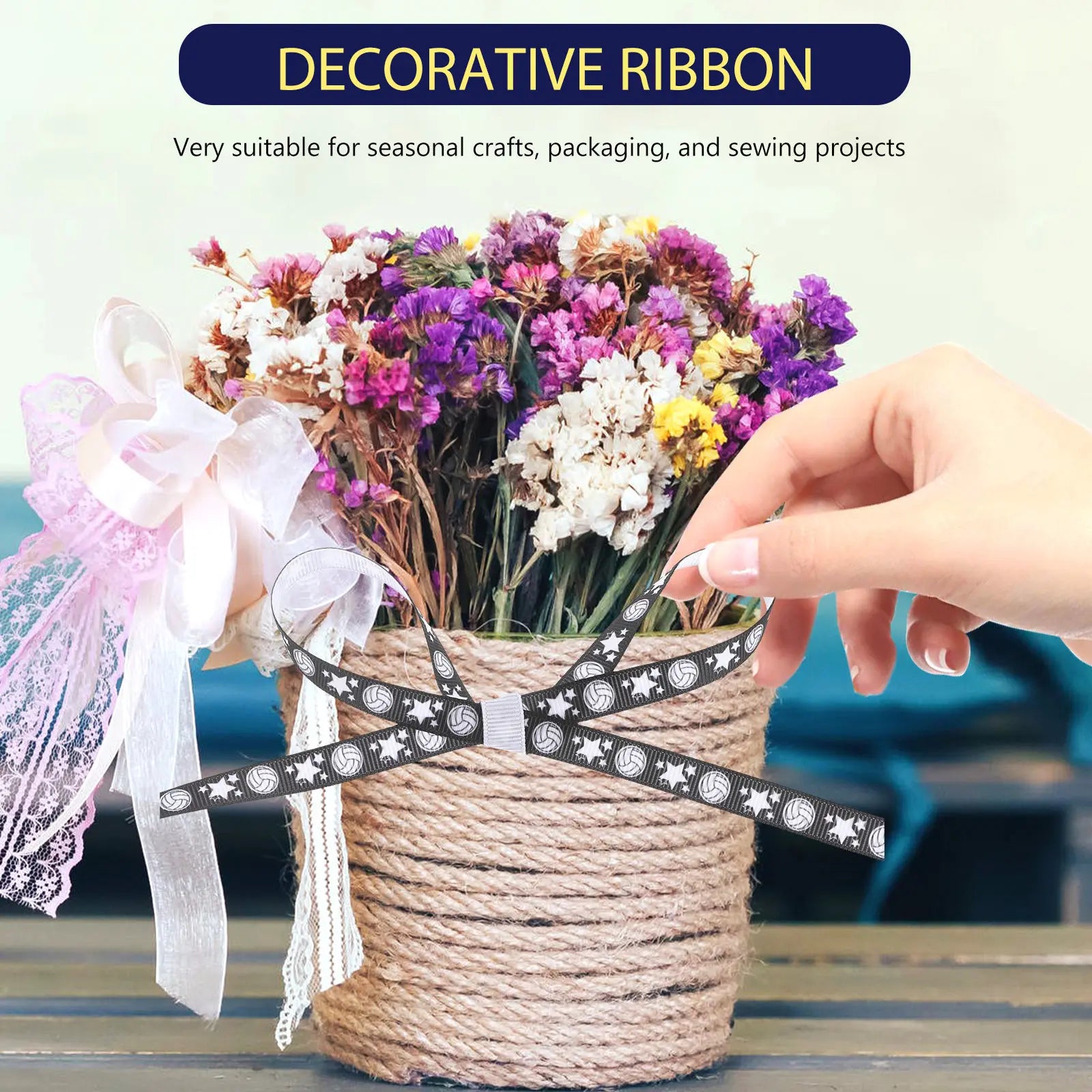 4 Rolls Volleyball Spirit Ribbon Set Versatile Thin Polyester Satin for Hair Accessories Floral Arrangements Wreaths Cake Peaceful Pleasures Health and Wellness