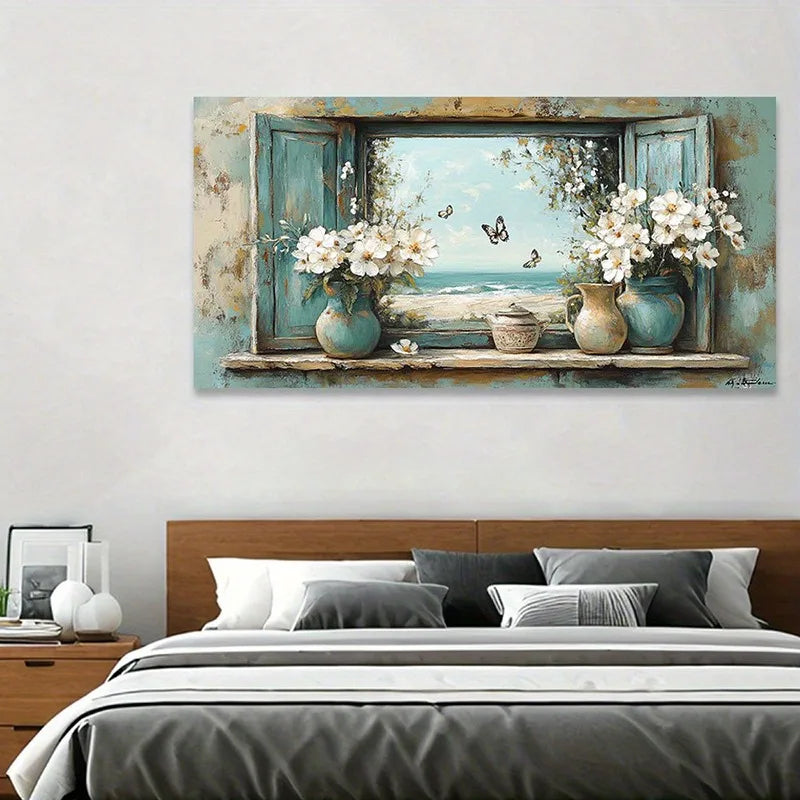 Serene Beach Canvas Wall Art – Flowers & Butterflies Print Canvas Wall Art Print Peaceful Pleasures Health and Wellness
