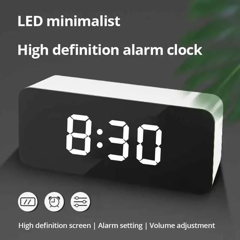 1Pc White LED Mirror Table Clock Snooze Display Time Night Light Desktop USB Alarm Clock Home Decor Peaceful Pleasures Health and Wellness
