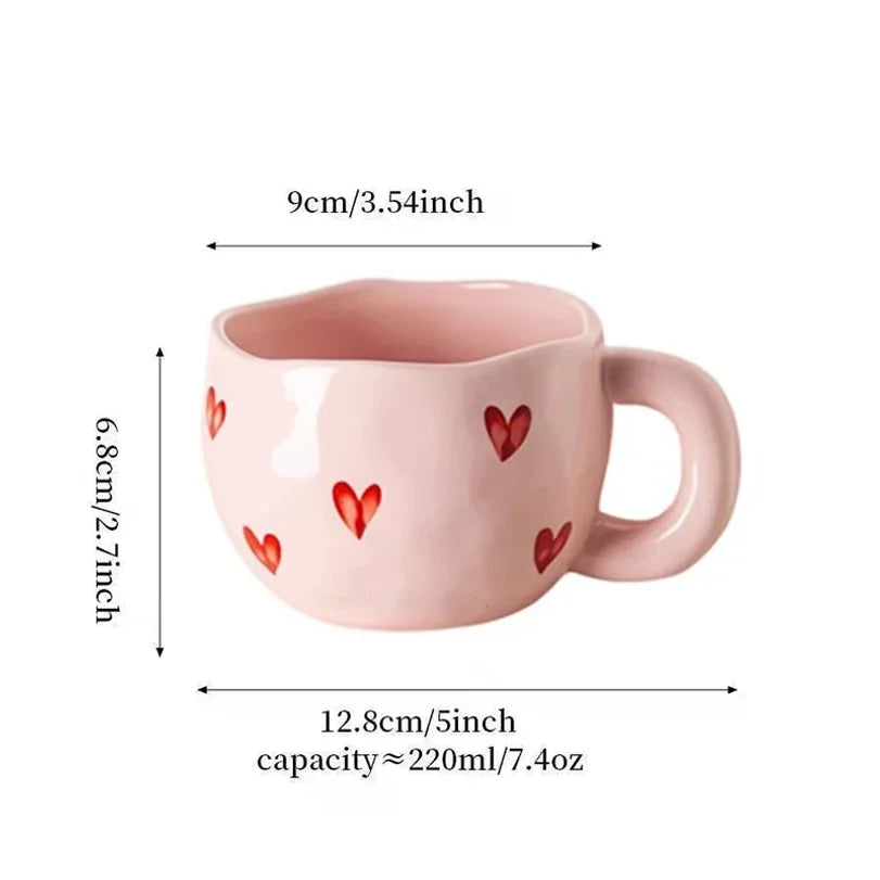 Hand-Painted Heart Ceramic Mug | Romantic Valentine's Day Gift