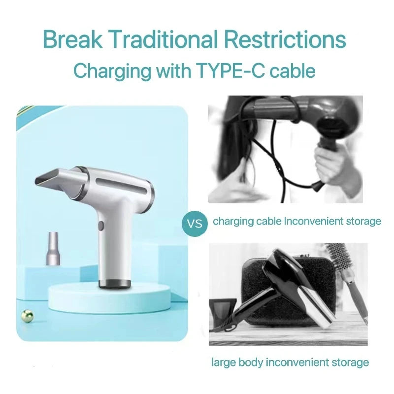 Wireless Hair Dryer High-Power Wind Fast Cleaning Dust Blowing Blow Dryer Household Outdoor USB Multifunctional Hairdryer Peaceful Pleasures Health and Wellness