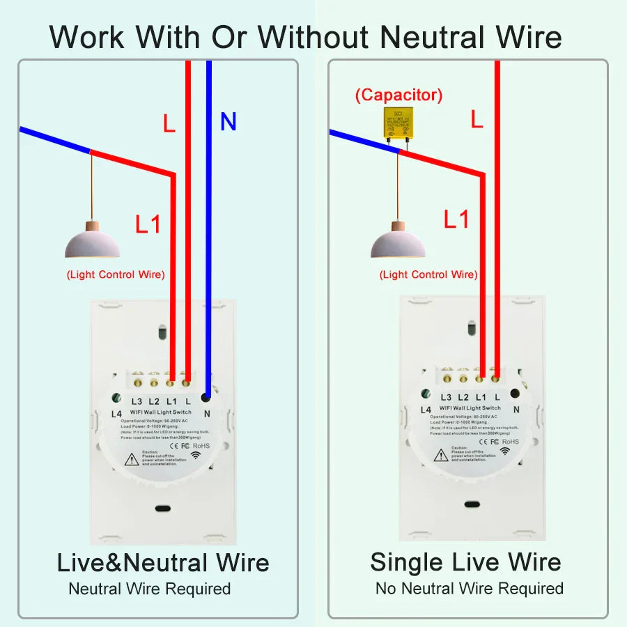 Tuya WiFi Smart Wall Switch 1/2/3 Gang No Neutral | Alexa
