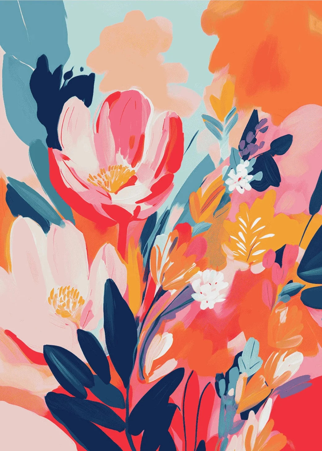 Gouache Wildflower Botanical Canvas Wall Art | Spring Floral Print