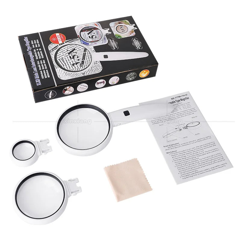Magnifier Three Fold Combination Interchangeable Handheld Led Magnifying Glass Peaceful Pleasures Health and Wellness