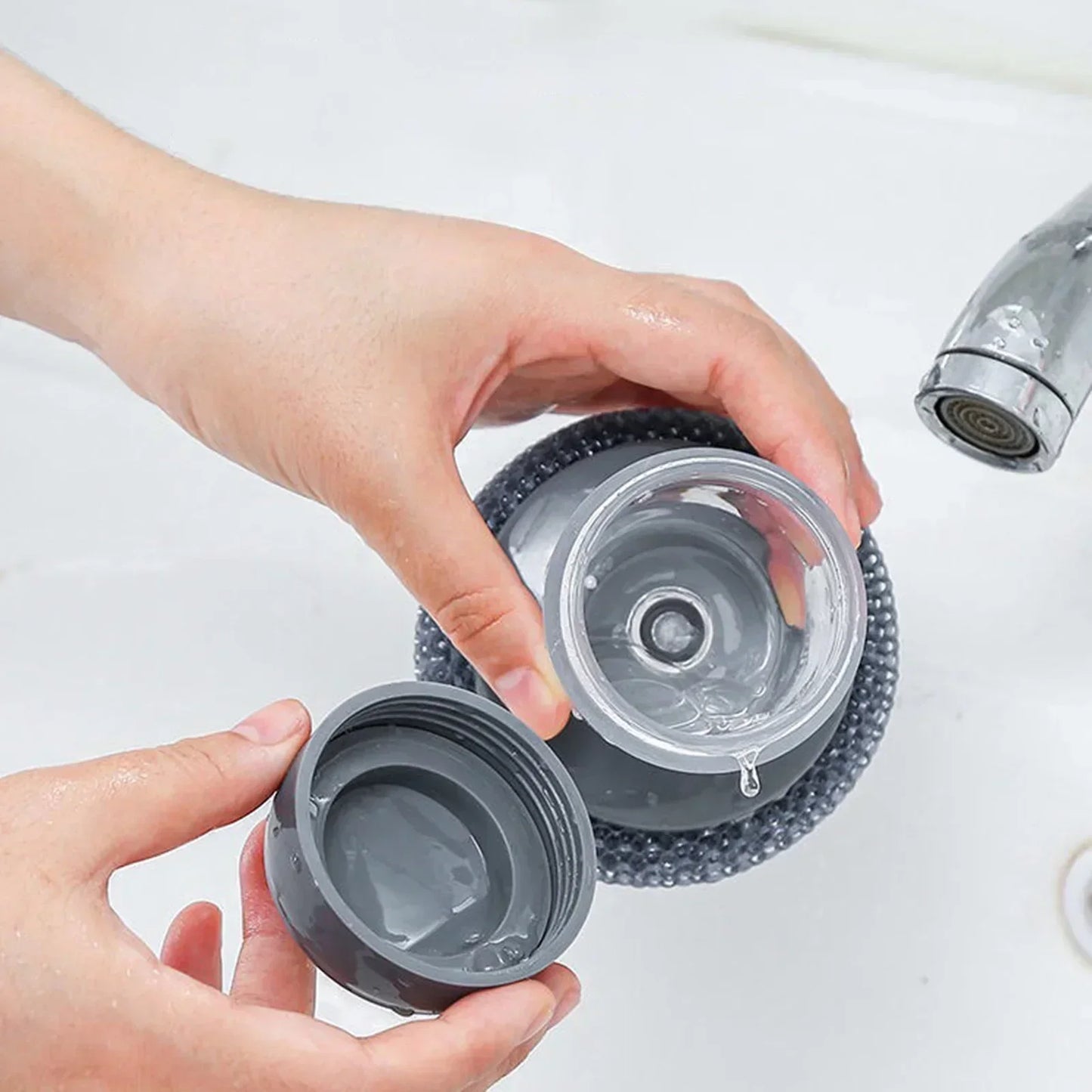 Soap Dispensing Pot Scrubber Brush | Kitchen Cleaning Tool