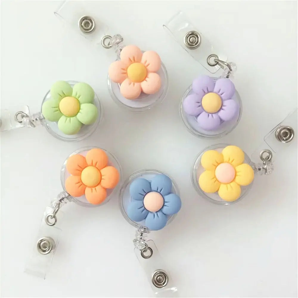 Retractable Nurse Badge Reel Cartoon Flora Chest Card Flower Badge Holder ID Card Work Card Easy Pull Buckle Peaceful Pleasures Health and Wellness