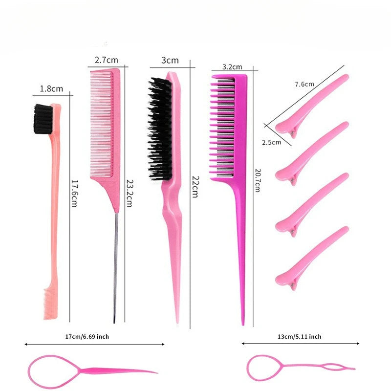 11pcs/Set Hair Brush Set Hairdressing Spray Bottle Hair Braiding Loop Rat Tail Comb Teasing Hair Brsuh Edge Control Styling Set Peaceful Pleasures Health and Wellness