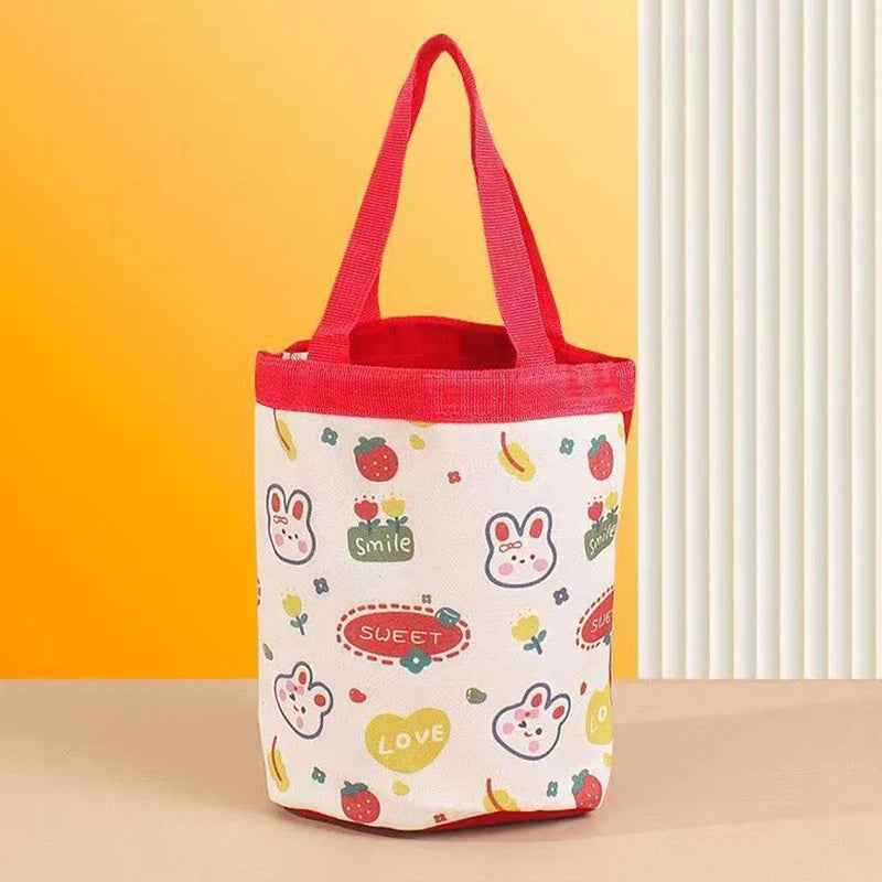 Cute Animal Doodle Canvas Bucket Bag | Cylindrical Lunch Tote