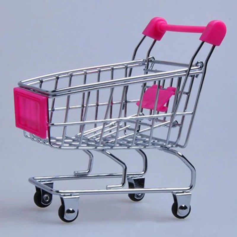 Mini Shopping Cart Toy Creative Handcart for Kids Crafts Display Storage Utility Cart Holder Doll Accessories Gift for Children Peaceful Pleasures Health and Wellness Rose red