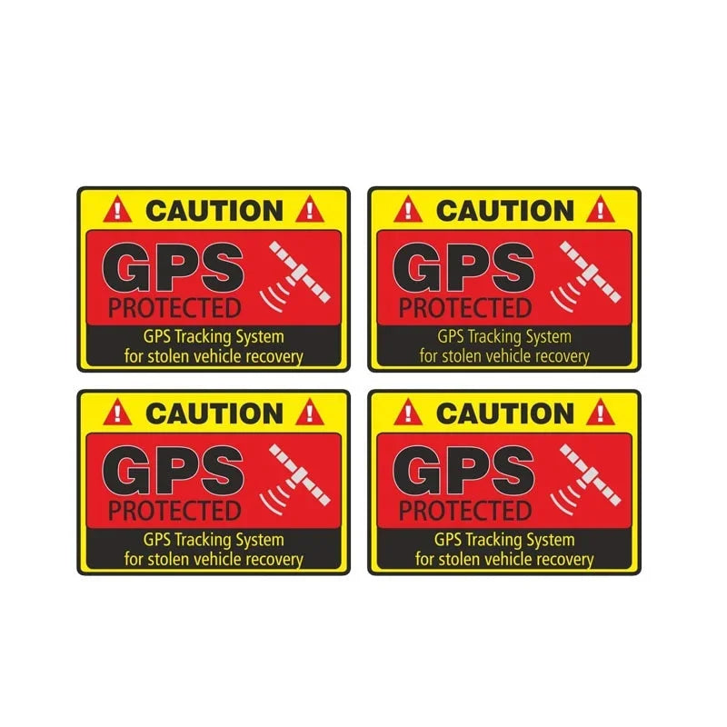 4PCs 7.3CM*4.8CM Warning Car Sticker Caution GPS Tracking System Protected Decal Car Window Bumper Stickers Peaceful Pleasures Health and Wellness Default Title