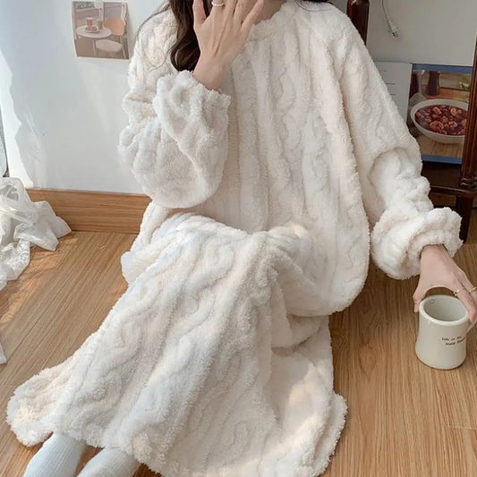 Women's Flannel Nightgown | Thick Fleece Long Sleeve Night Dress Flannel Nightgown Peaceful Pleasures Health and Wellness