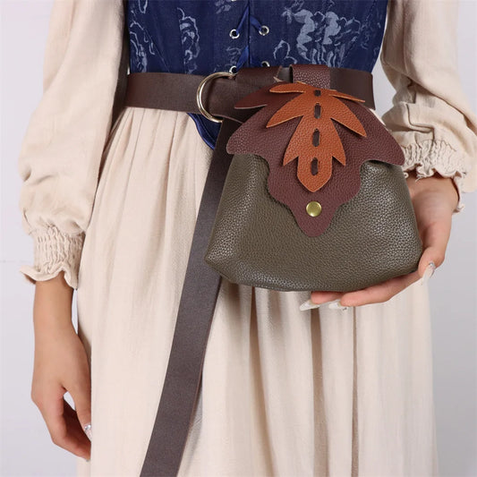 UYEE Medieval Belt Elf Leaf Waist Bag Renaissance Cosplay Copper Coin Peaceful Pleasures Health and Wellness Style E 2PCS 1