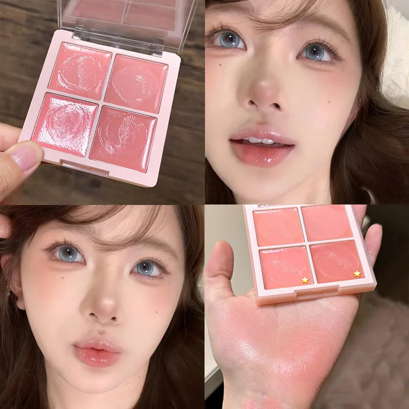 DIKALU 4-Color Cream Blush Palette – Pink Peach Natural Glow