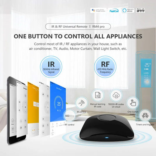 Original Broadlink RM4 Pro WIFI Universal Smart Remote Control IR RF RM4Pro HTS2 Smart Home Work With Alexa Google Home Peaceful Pleasures Health and Wellness