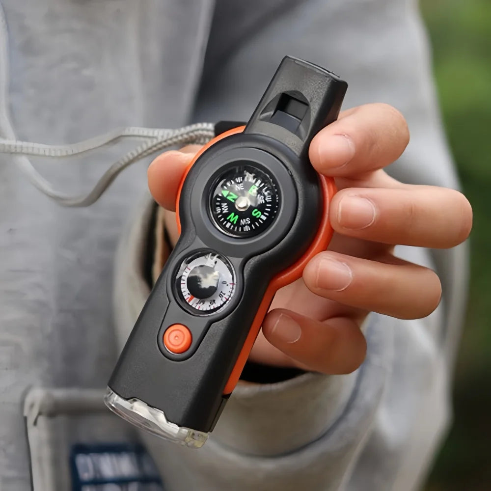 7 in 1 Emergency Safety Whistle Loud Survival whistle thermometer with Mini Compass for Outdoor Hiking Camping Boating ﻿ Peaceful Pleasures Health and Wellness