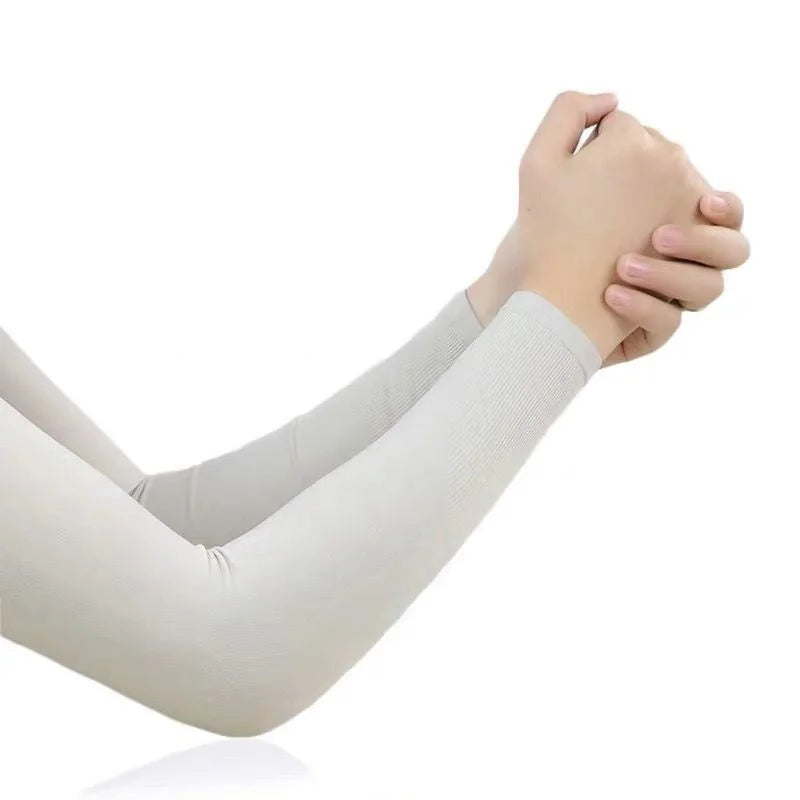 1Pair UV Protection Arm Sleeves for Men Women Summer Driving Sunscreen Ice Silk Cover Hand Protector Half Finger Long Gloves Peaceful Pleasures Health and Wellness Grey-No Finger-38cm One Size