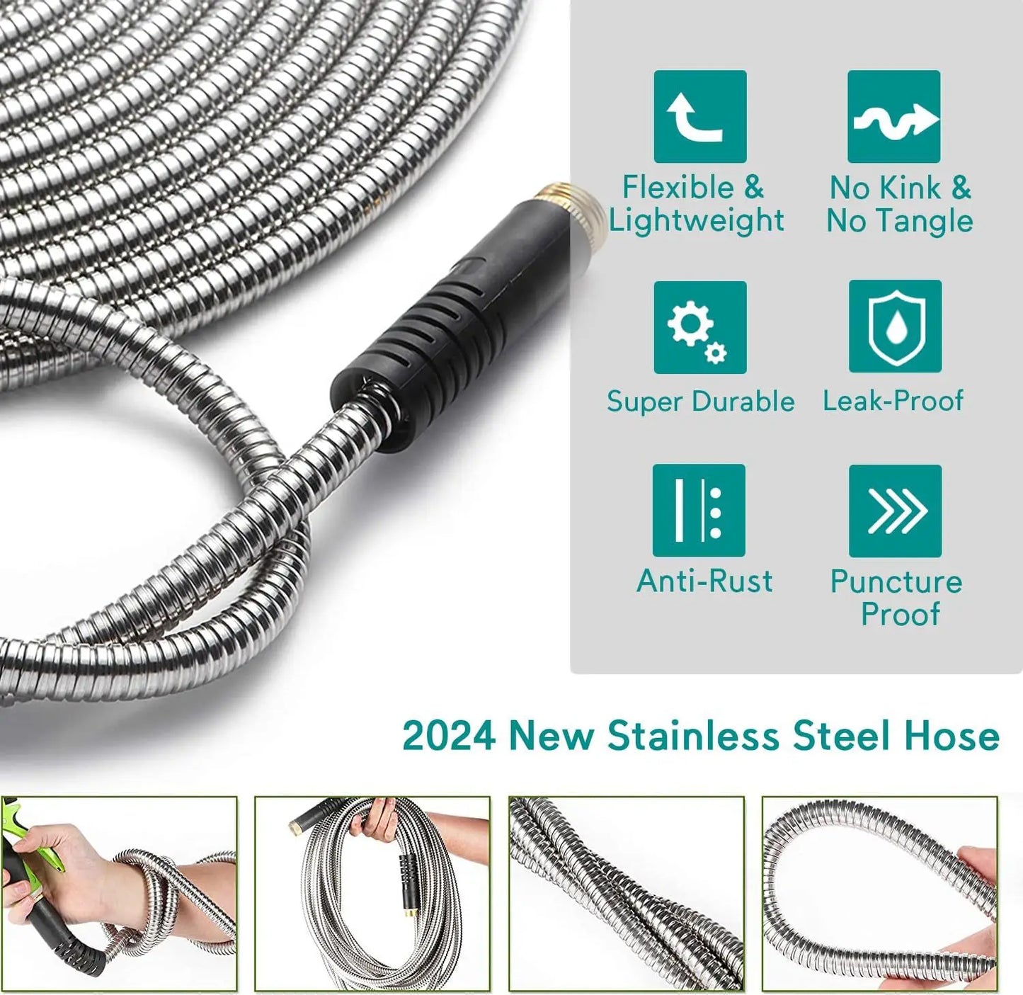 Stainless Steel Garden Hose 25–75ft | Kink-Free Metal Hose
