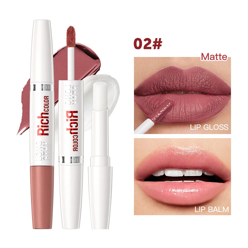 Double-ended Lip Glaze & Lip Balm Matte Misty Surface Non-stick Cup Non-fading Transparent Lip Gloss With Mirror Water Light Fee Peaceful Pleasures Health and Wellness Q2384-2