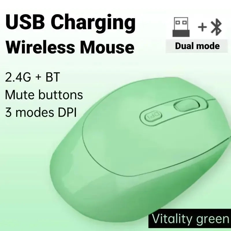 Wireless Mouse Rechargeable Gamer Mouse Dual Modes Bluetooth-compatible 2.4G USB Mute Mice For Laptop Pad Tablet Macbook Mause Peaceful Pleasures Health and Wellness Green