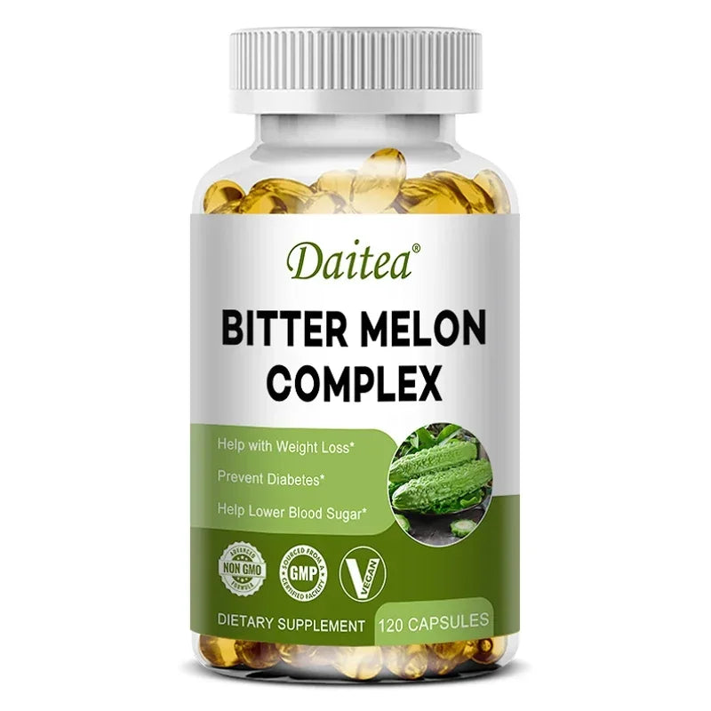 Natural bitter melon extract capsules help lower blood sugar, prevent heatstroke, and supplement daily multivitamins to burn fat Peaceful Pleasures Health and Wellness 120 count-1 bottle