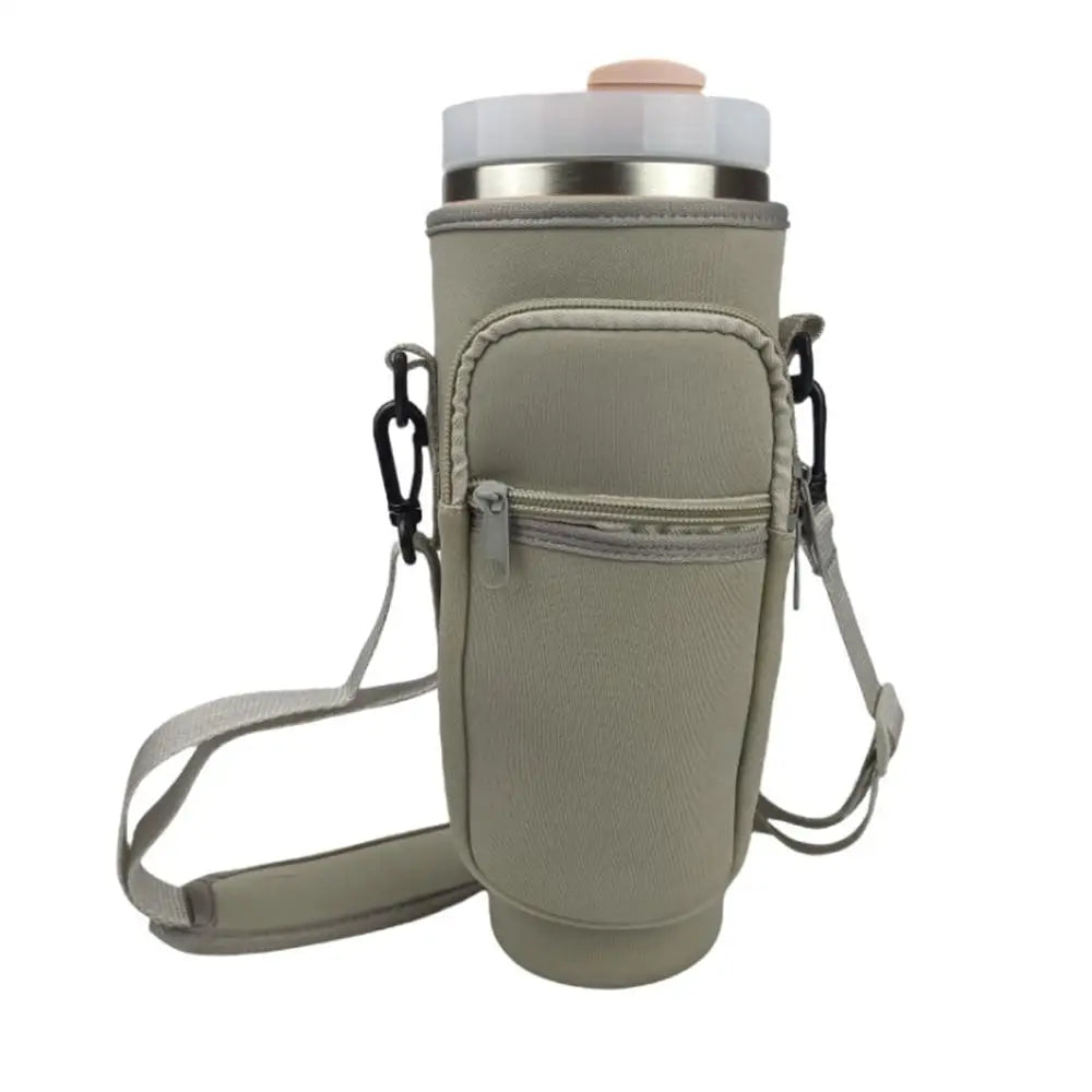 40oz Water Bottle Carrier Bag Pouch Cover for Thermos Water Bottle Holder Adjustable Shoulder Strap Mug Cover Peaceful Pleasures Health and Wellness Gray