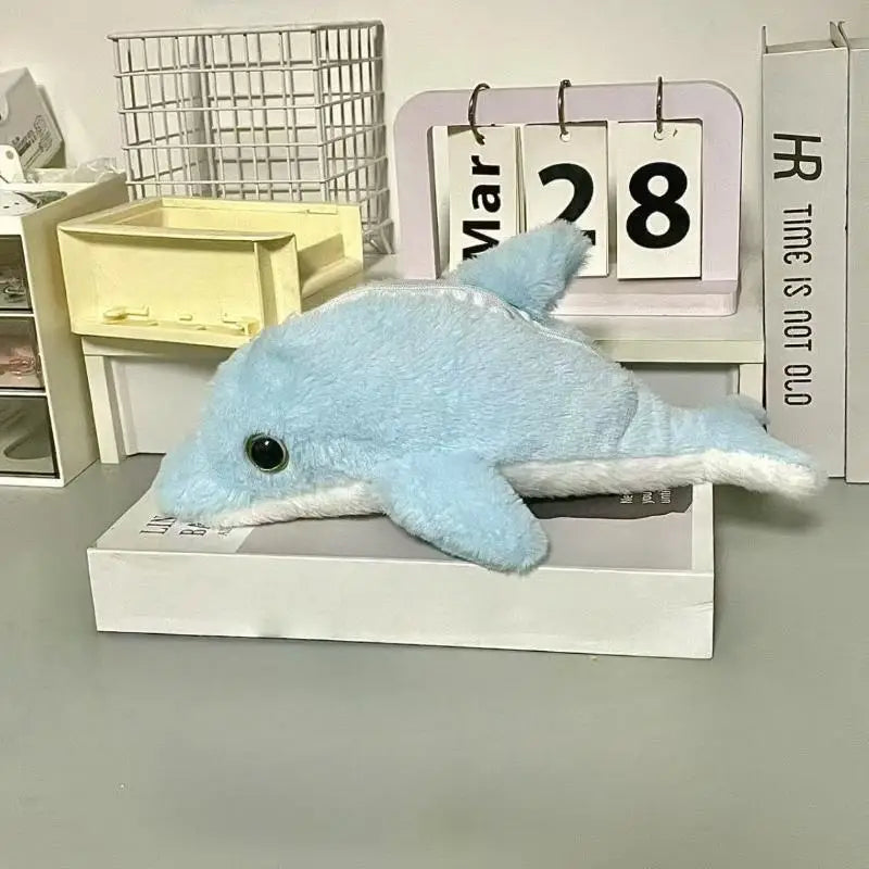 Kawaii Plush Shark Dolphin Pencil Case – Cute Pen Bag