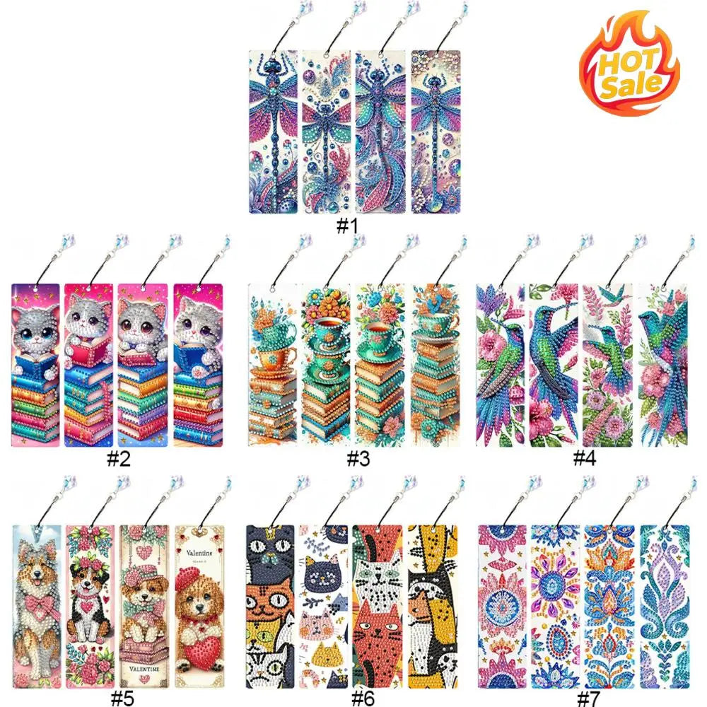 4-Pack DIY Diamond Painting Bookmarks with Pendants – Beginner Kit