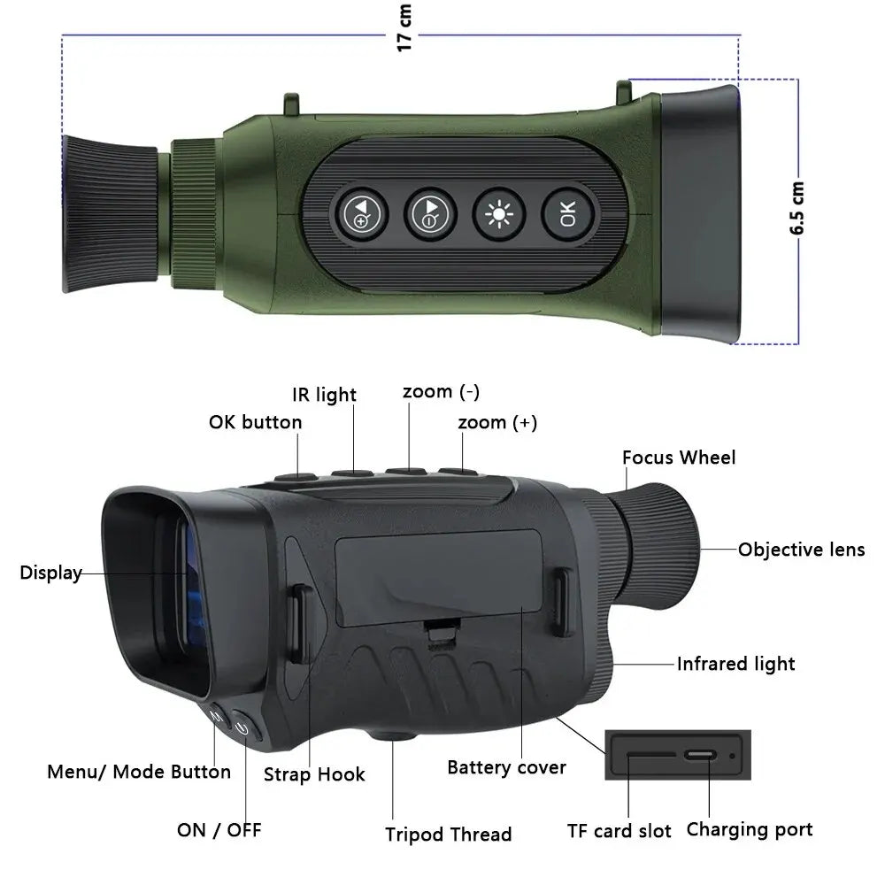 Digital Night-Vision Monocular 40MP 2.5K Infrared Telescope 984ft Night-Vision Distance 6X Optical Magnification 8X Digital Zoom Peaceful Pleasures Health and Wellness