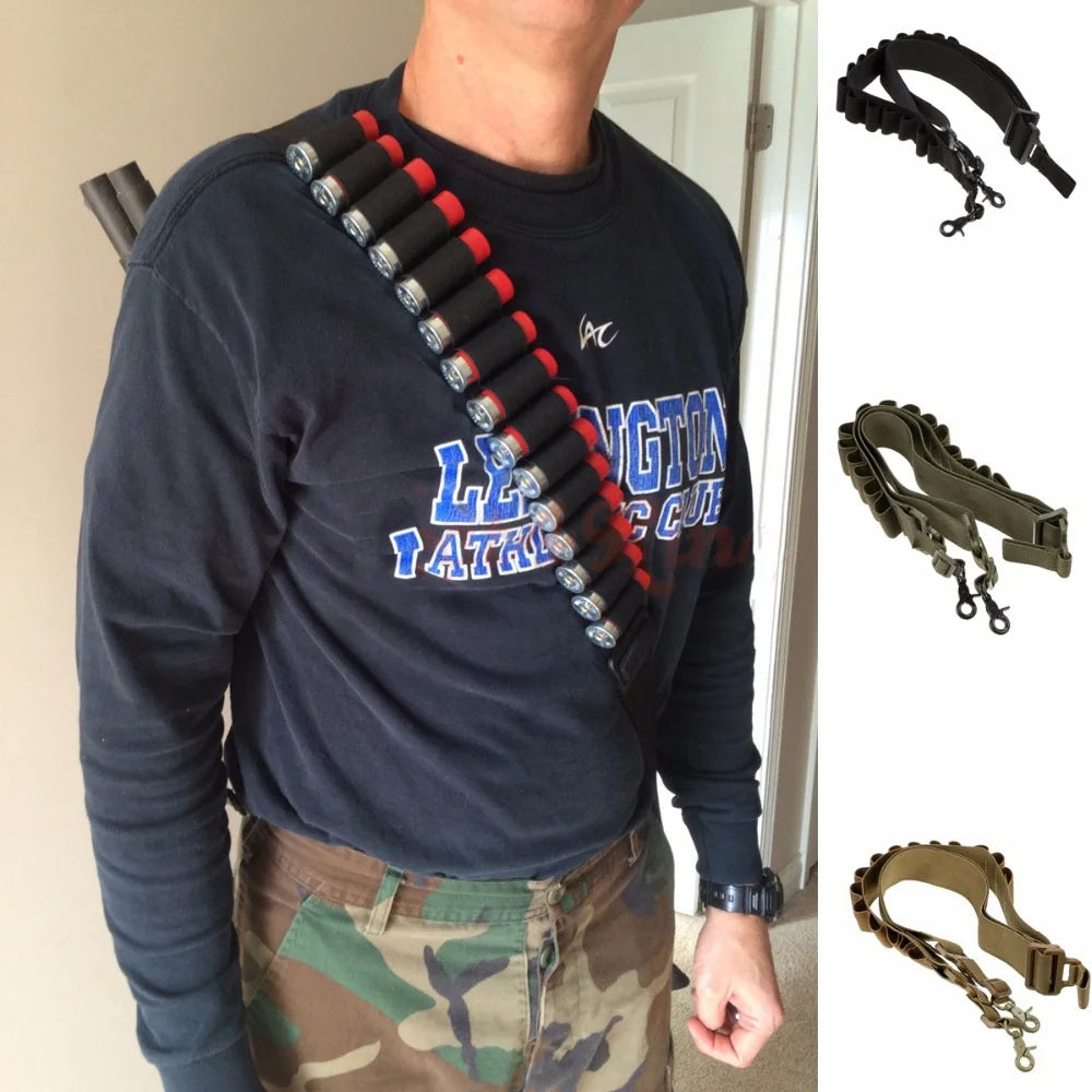 Tactical Double Point Shooting Gun Sling 15 Round Shotgun Shell Bandolier 12& 20 Gauge Stealth Rifle Ammo for Shell Count Peaceful Pleasures Health and Wellness