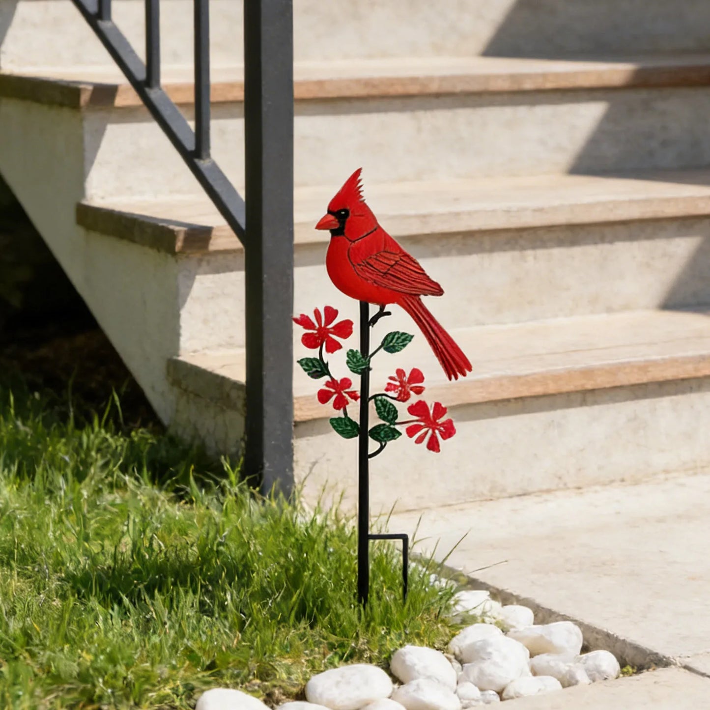 2D Metal Red Bird Garden Stake – Outdoor Decorative Ornament
