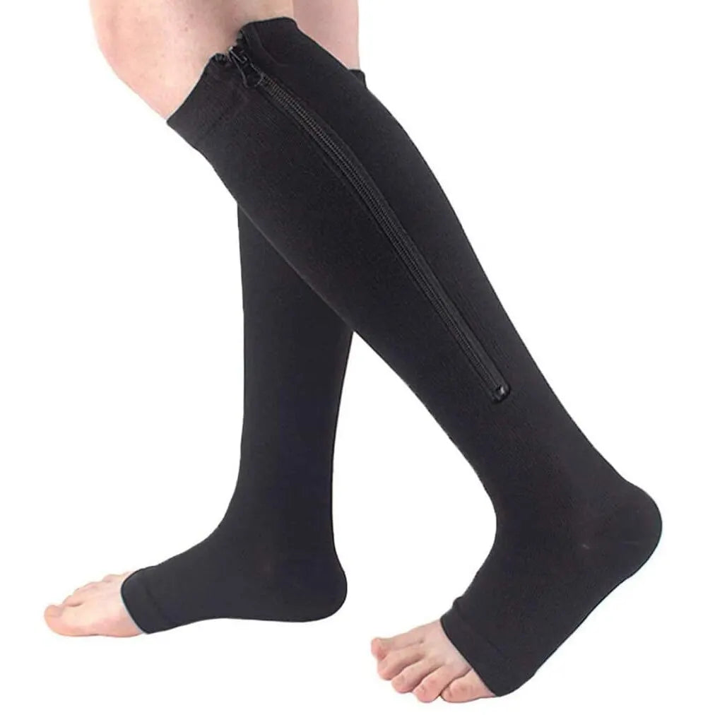 Compression Socks Men Women Support Knee Zipper Female Open Toe Thin Anti Fatigue Stretchy Sox High Socks Unisex Peaceful Pleasures Health and Wellness