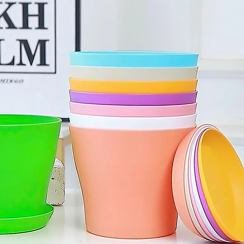 5-Size Round Plastic Planter Pots with Tray | Succulents & Bonsai