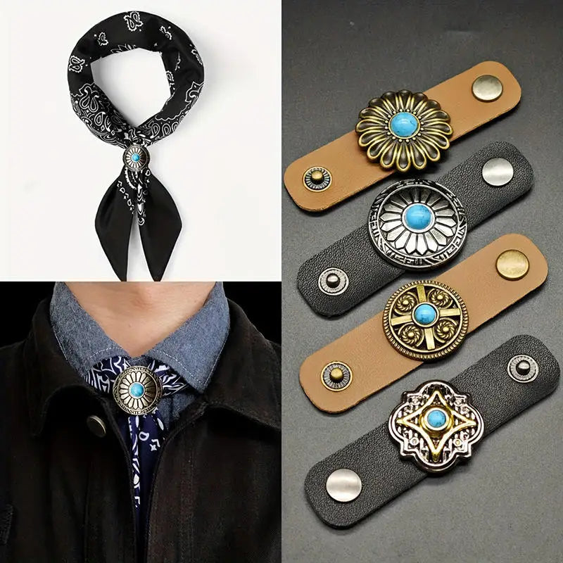 Retro Leather Scarf Ring Western-Style Scarves Buckles Neckwear Slide Fastener Securing Loop Versatile Decorative Accessories Peaceful Pleasures Health and Wellness