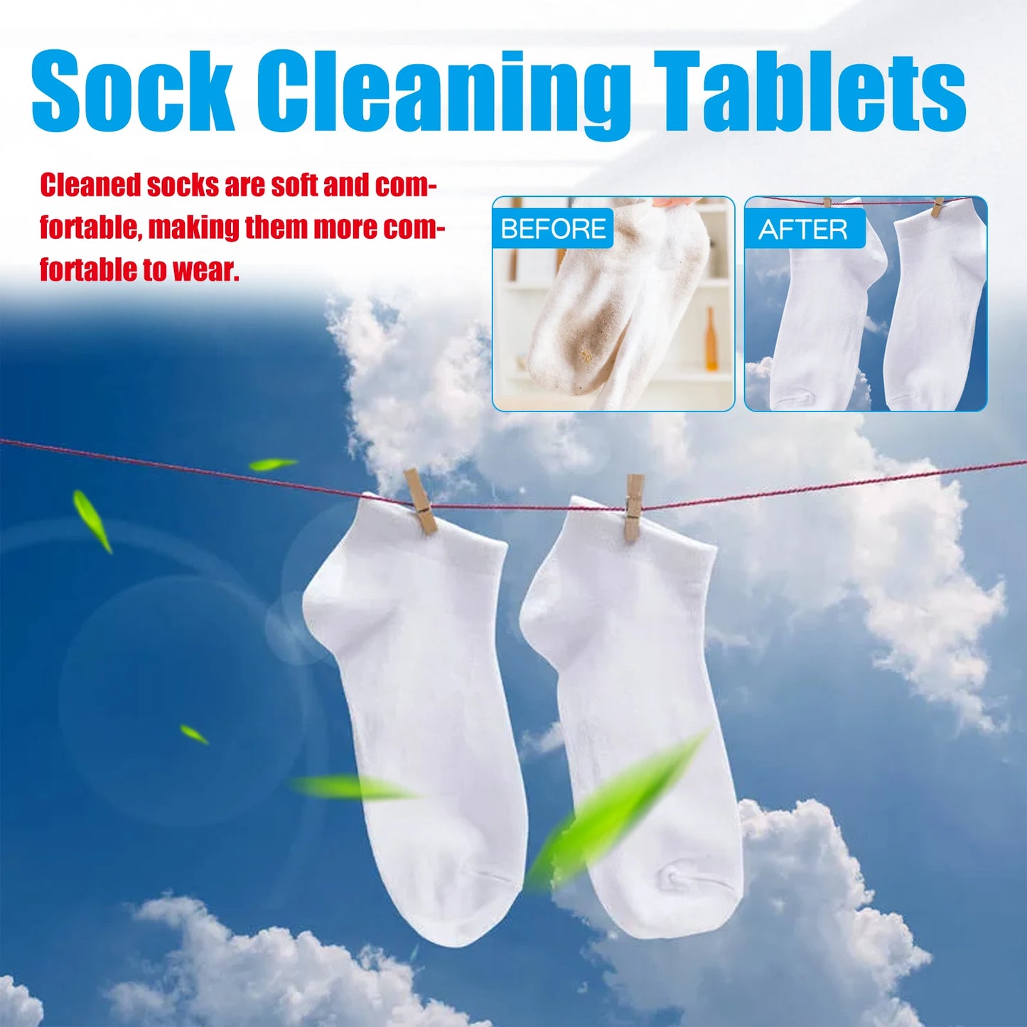JAKEHOE 20-Pack Sock Cleaning Tablets – Stain & Odor Remover