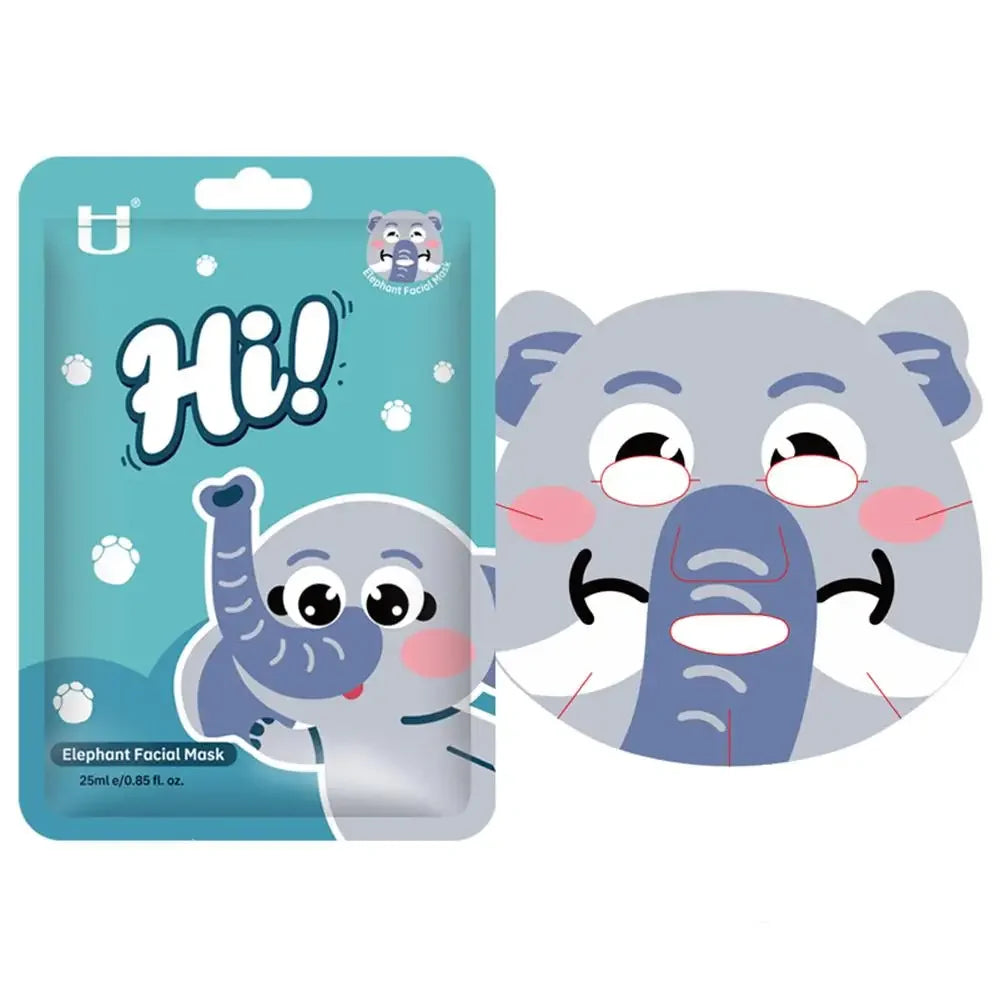 Cute Animal Character Sheet Masks, Deep Moisturizing Soothing Face Masks for Kids Teens Women Girls Night Party Skin Care Spa Peaceful Pleasures Health and Wellness elephant-1PC