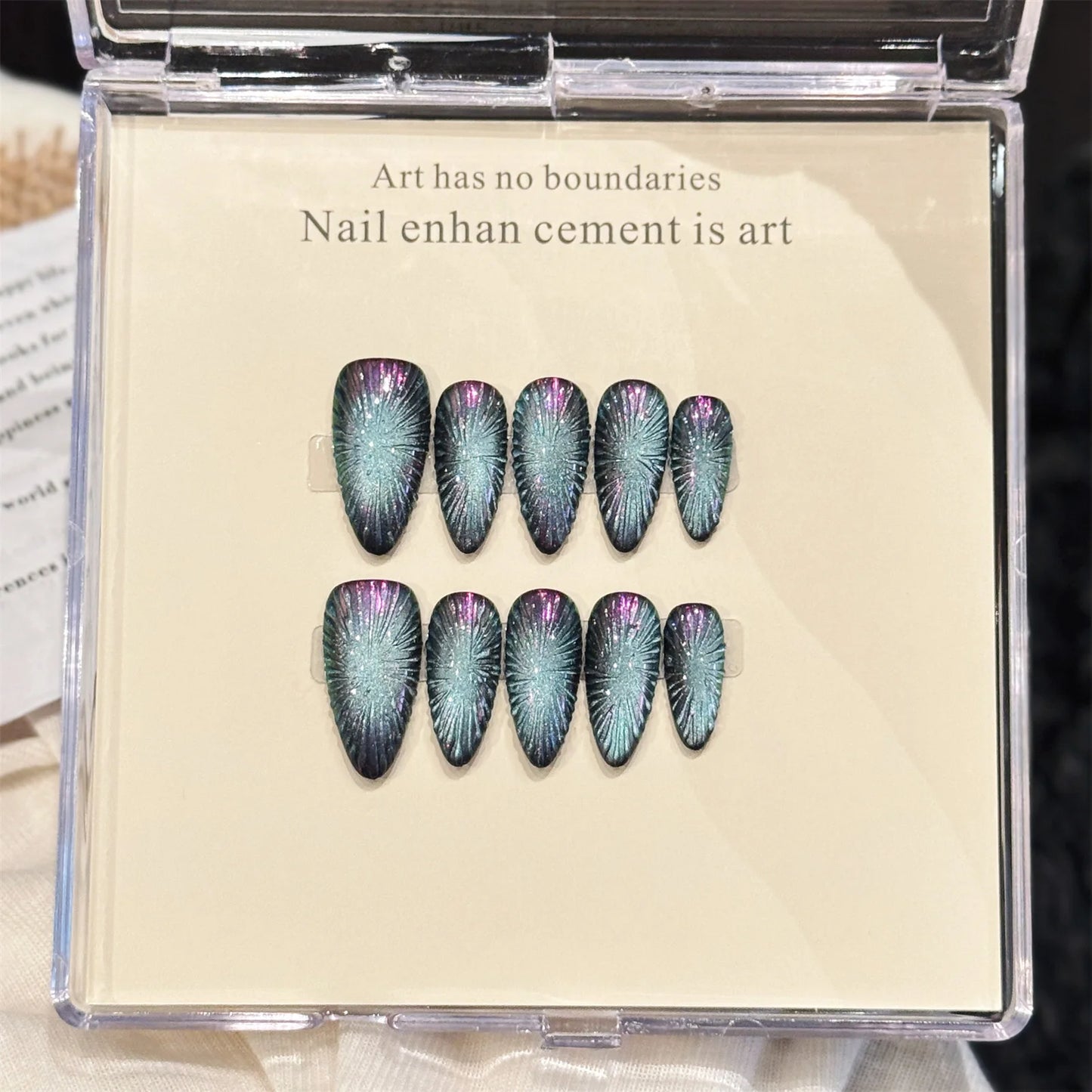 Handmade Press on Nails Ins Simple Nude Pink Cat Eye Fake Nails Full Cover Wearable Sweet Korean Almond False Nail Patches Peaceful Pleasures Health and Wellness M 1