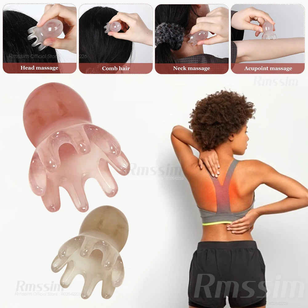 Resin Octopus Massage Comb Head Meridian Scraping Scalp Massage Brush Acupuncture SPA GuaSha Massage Comb Fatigue Relief Massage Peaceful Pleasures Health and Wellness