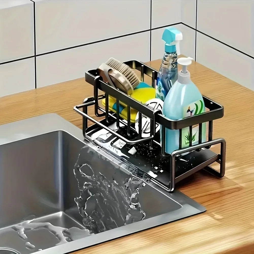 Sink Caddy Sponge Holder | Auto Draining Kitchen Organizer