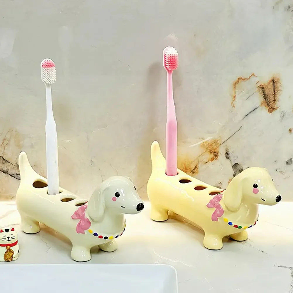 Dachshund Ceramic Toothbrush Holder Storage Rack Bathroom Sink Washstand Toothbrush Base Bathroom Decoration Peaceful Pleasures Health and Wellness