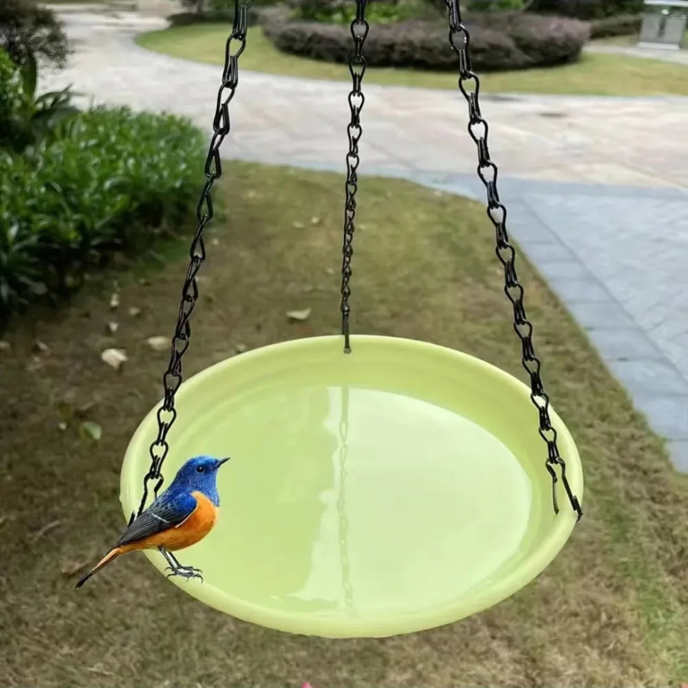 Hanging Round Bird Feeder Bath Tray with Chain | Garden Decor