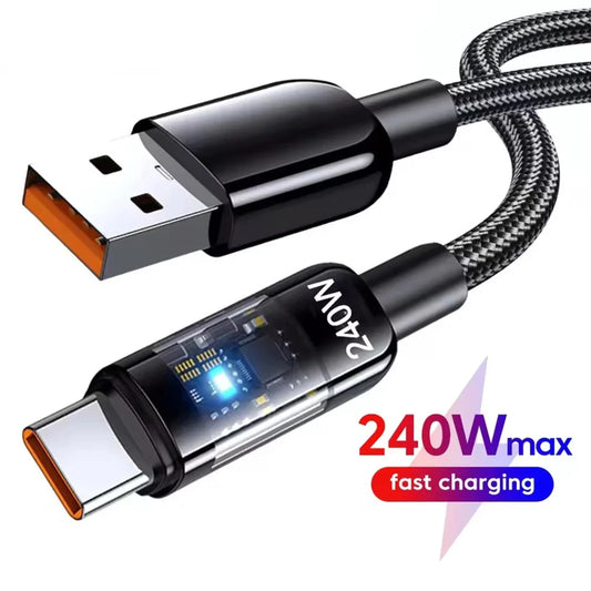 240W USB-C Fast Charging Cable | Nylon Braided LED Display USB-C Charging Cable Peaceful Pleasures Health and Wellness